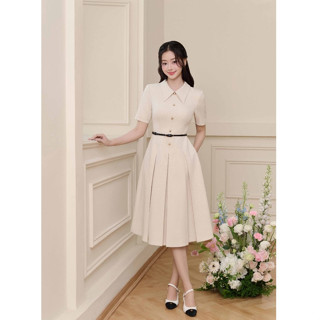 Váy đầm nữ chiết eo xếp ly đúp Calla BEAUTEBYV dáng dài phong cách công sở thanh lịch - (KHÔNG KÈM DÂY LƯNG)