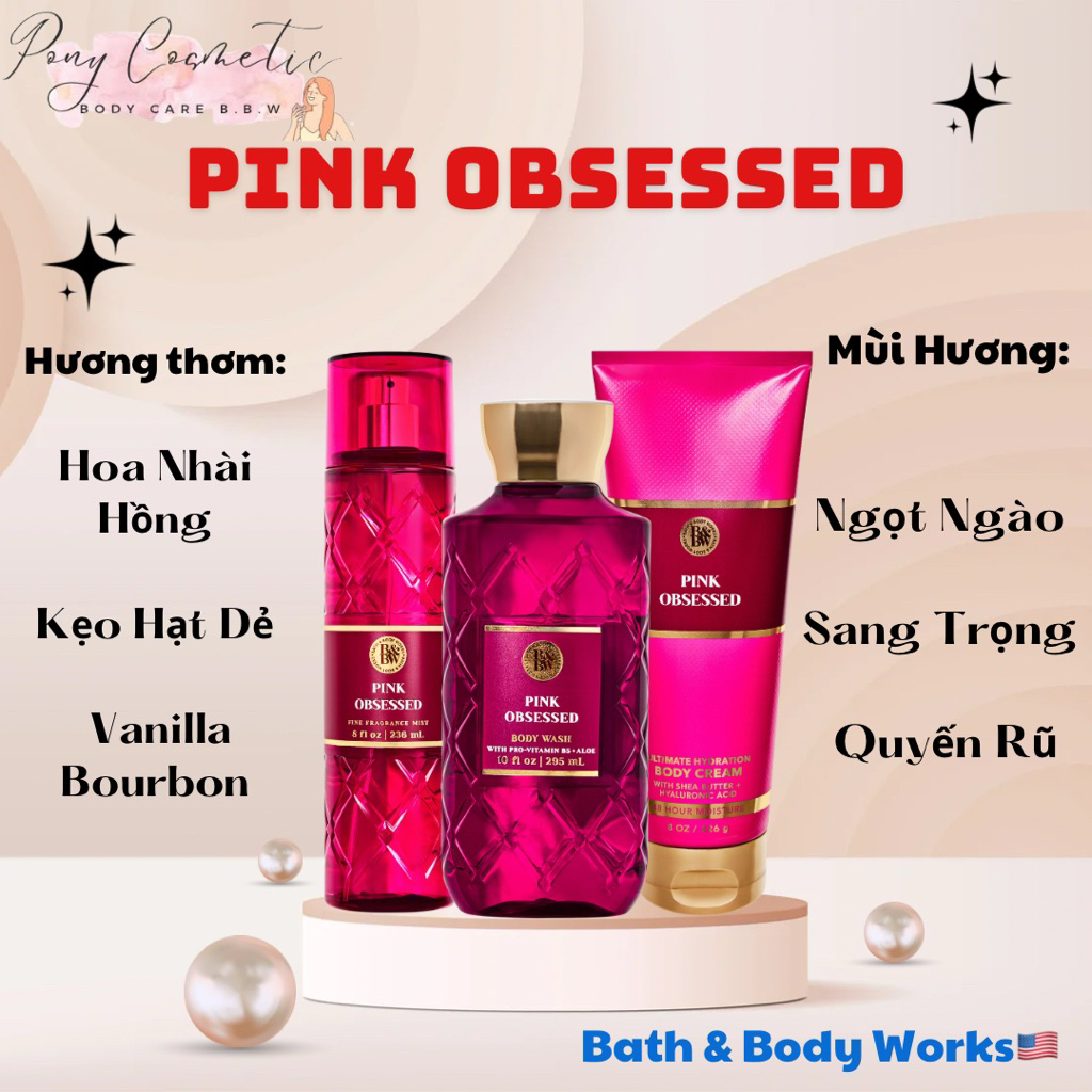 [Auth Us] PINK OBSESSED  | Bộ Sản Phẩm Xịt Thơm - Dưỡng Thể - Sữa Tắm - Kem Dưỡng Bath and Body Work