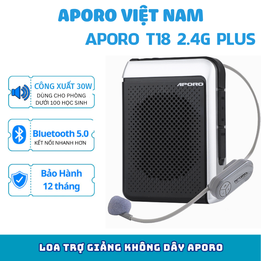 Máy trợ giảng không dây Aporo T18 Hỗ trợ thẻ TF, AUX, Ghi âm, FM, Bluetooth,Usb - Loa trợ giảng Apor