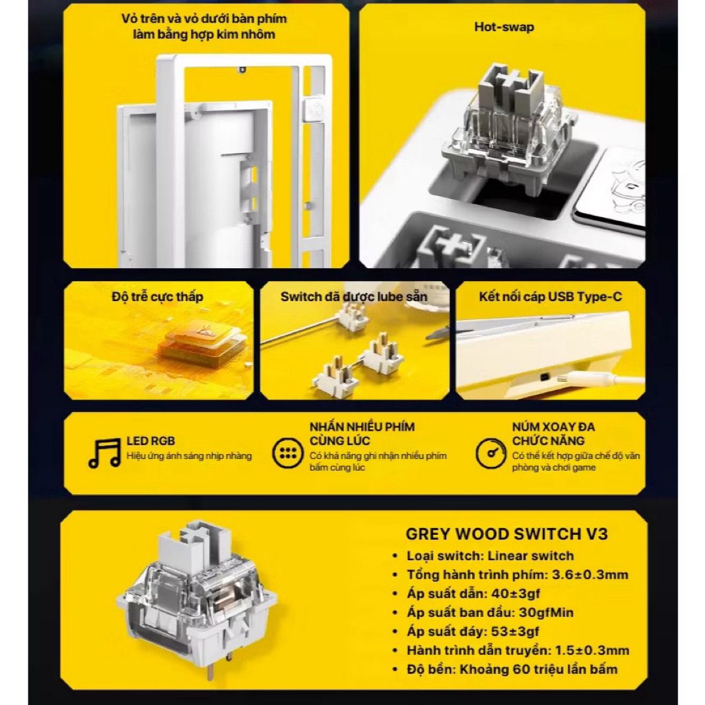 Bàn phím cơ Leobog HI75  /  Nhôm CNC /  1 mode Full foam /  Mạch xuôi / Led RGB | BigBuy360 - bigbuy360.vn