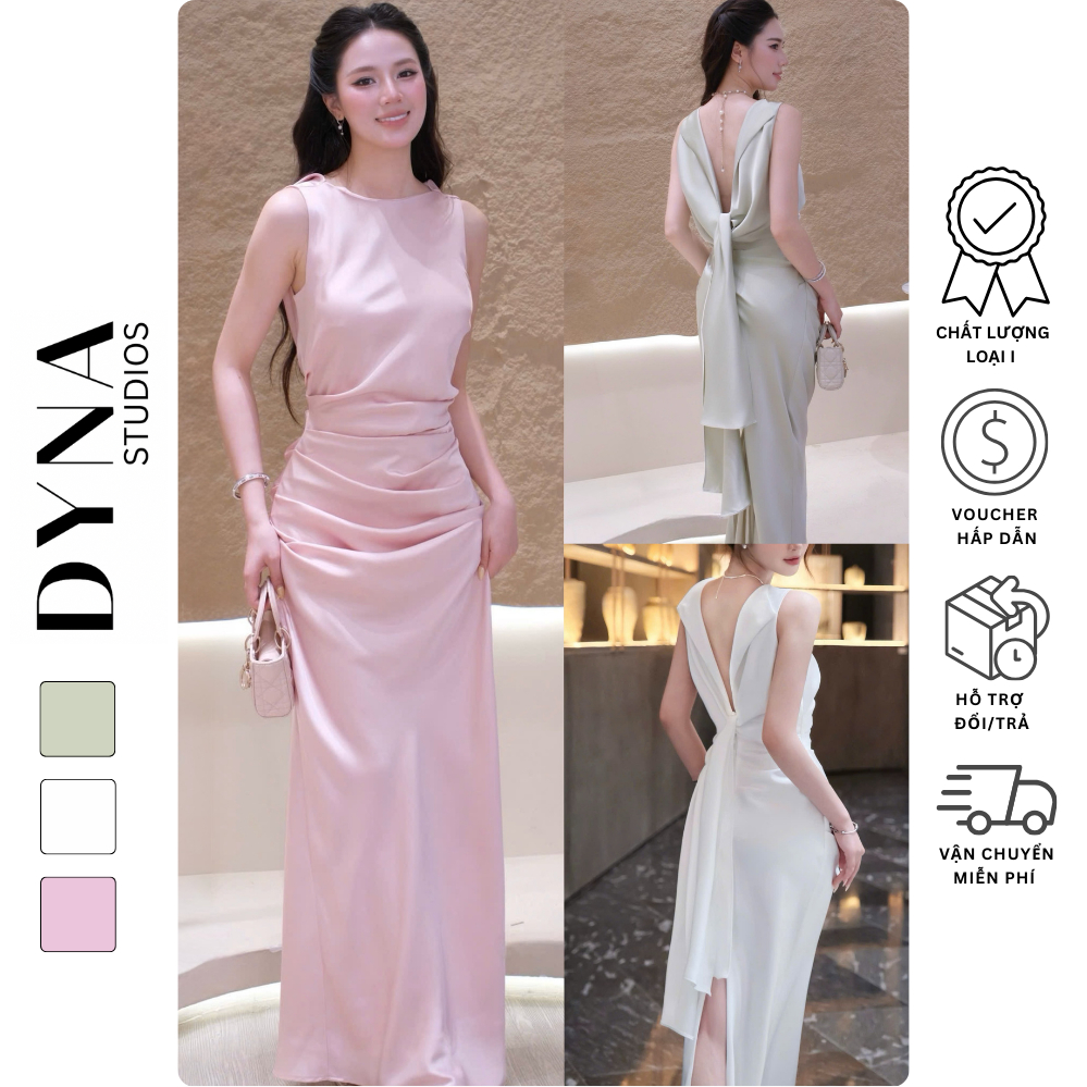 Váy body lụa hở lưng phối tà 𝐂𝐇Â𝐔 𝐇𝐘 dáng dài sang chảnh 𝐃𝐘𝐍𝐀 𝐒𝐓𝐔𝐃𝐈𝐎𝐒