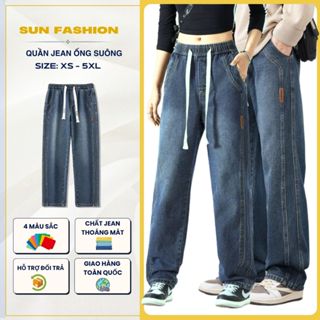 Quần jean nam nữ ống rộng bigsize SUN N9 XANH THẪM retro thiết kế cạp chun thoải mái vận động