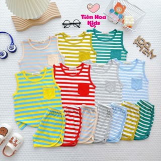   Bé 9-32kg  Bộ Ba Lỗ Sát Nách Sọc Dệt Thun Lạnh Minky Mom Mềm Mịn Mát Cho Bé Trai Bé Gái Đi Học Đi Chơi 