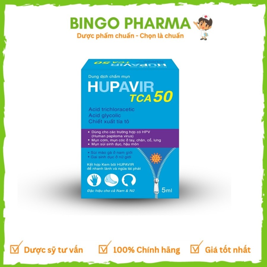 Hupavir TCA 50 – Chấm rụng sùi, mụn cơm, mụn cóc tay, chân, cổ, lưng (10ml)
