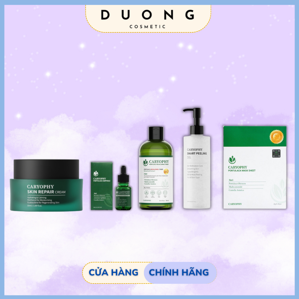  COMBO chăm sóc phục hồi da mụn Toner Serum Kem Dưỡng Mặt nạ CARYOPHY Portulaca Hàn Quốc 