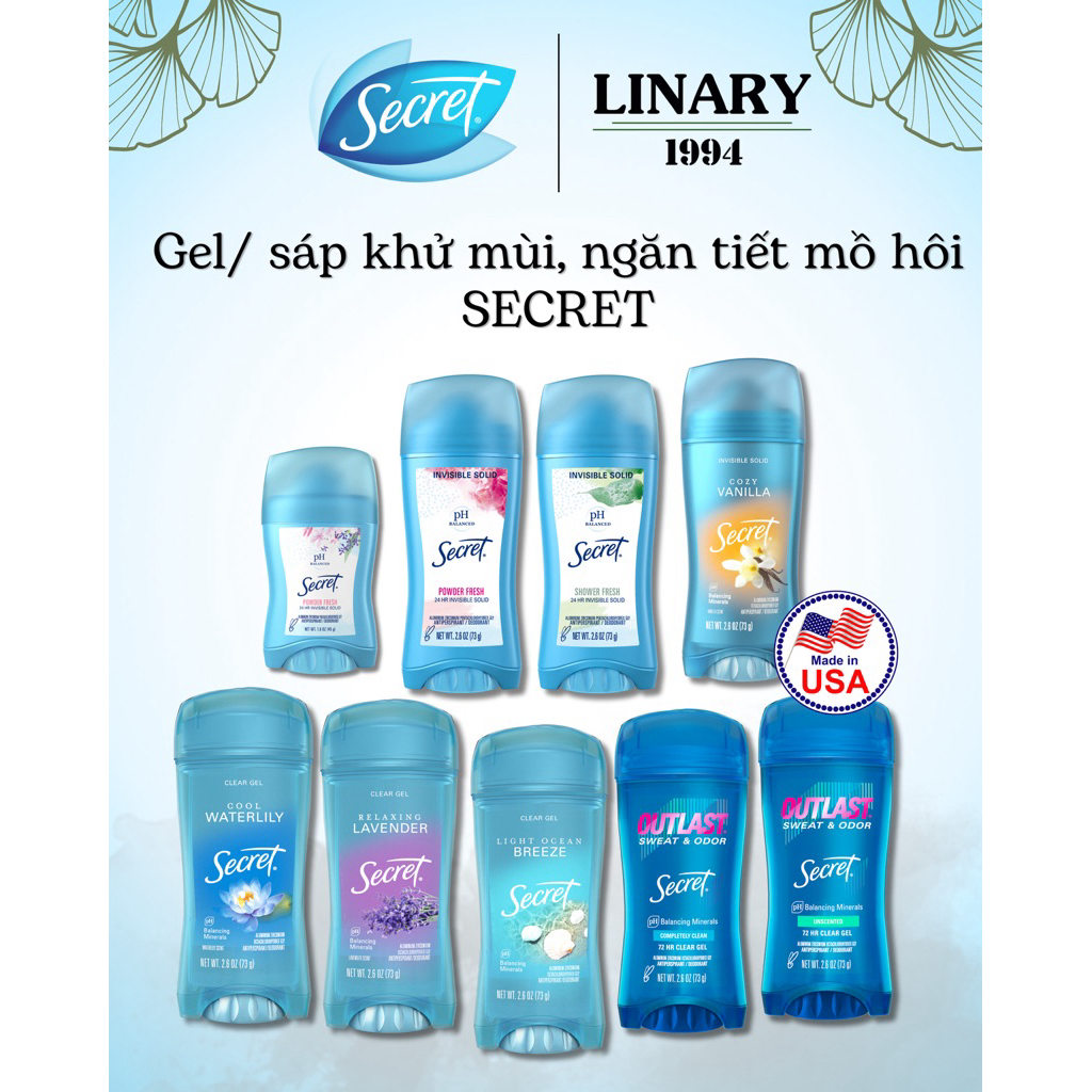 [LINARY1994] Lăn Khử Mùi/ Gel khử mùi ngăn mồ hôi Secret pH balanced (nhiều mùi)