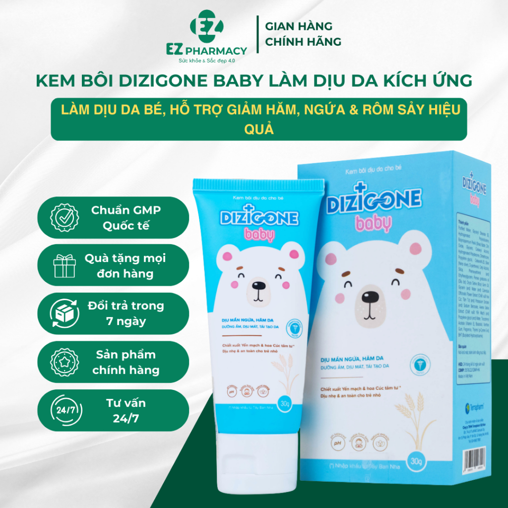 Dizigone Baby – Làm Dịu Da Bé, Hỗ Trợ Giảm Hăm, Ngứa & Rôm Sảy Hiệu Quả (tuýp 30g)