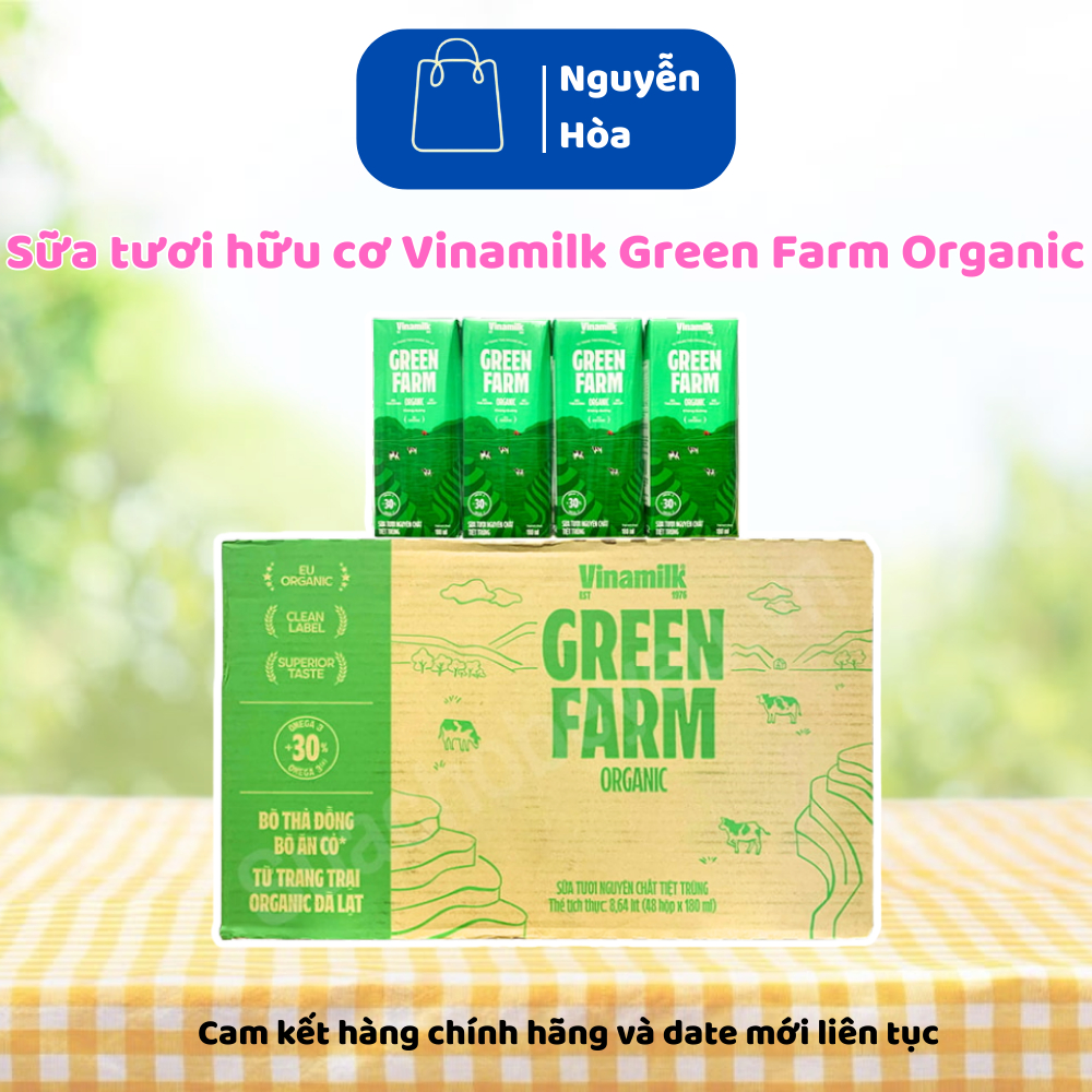 Combo 6 Lốc Sữa Tươi Hữu Cơ Vinamilk Green Farm Organic 180ml - Sữa Tươi Tiệt Trùng Nguyên Chất