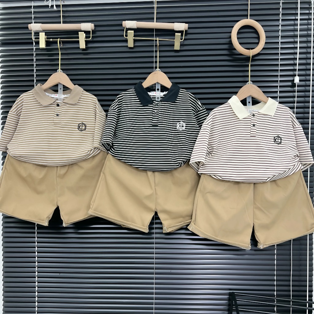Đồ Bộ Bé Trai Size Đại 17-60kg, Quần Kaki Mềm Phối Áo Polo Kẻ Ngang [KB04]