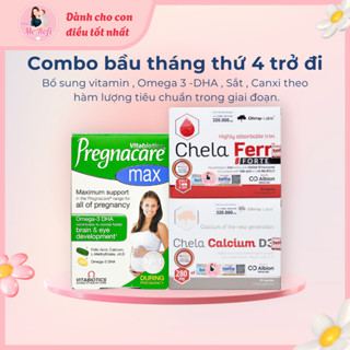  Combo Mẹ bầu Pregnacare Max + Sắt và Canxi Chela đầy đủ dưỡng chất  vitamin - Mẹ Rofi 