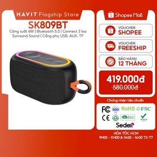  Loa Bluetooth Havit SK809BT Di Động IPX6 Âm Thanh Vòm 6W | Led RGB 