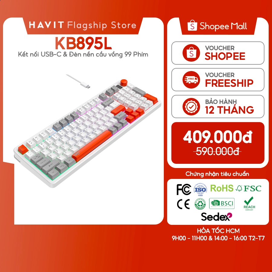 Bàn Phím Có Dây Havit KB895L Gamenote USB-C | Đèn Nền Cầu Vòng 99 Phím | BigBuy360 - bigbuy360.vn