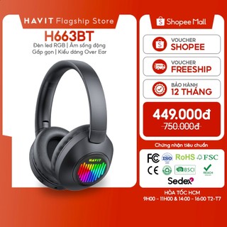  Tai nghe Bluetooth Headphone Havit H663BT Pin 26 tiếng | Kết Nối 2 Thiết Bị | Led RGB Bluetooth 5.3 