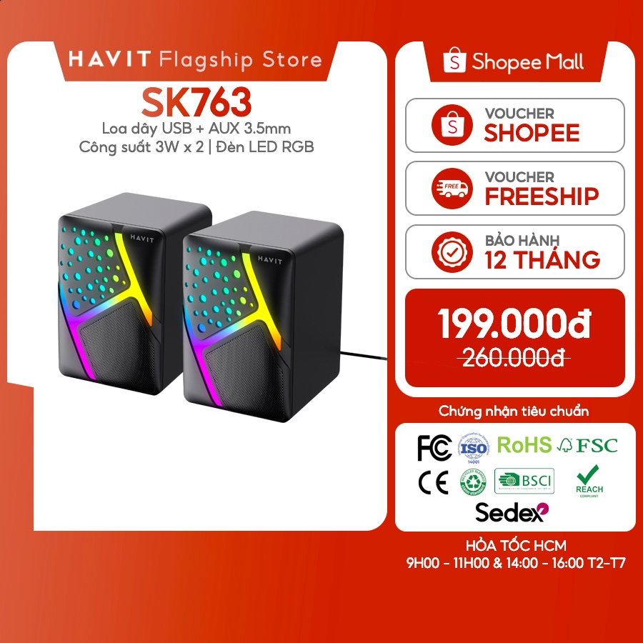 Loa Vi Tính Havit SK763 Công Suất 6W | Đèn Led RGB | BigBuy360 - bigbuy360.vn