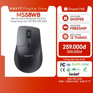  Chuột Không Dây Havit MS58WB  2.4G + Bluetooth 3.0 & 5.2  DPI 800-2400 | Silient 