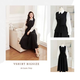  Áo đen peblum phối tay von trắng mix Chân váy dáng dài đen bigsize  50kg đến 90kg  VSHIRT 