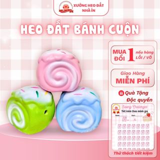 [LỖ TRÒN] Heo đất BÁNH CUỘN KEM tiết kiệm LỖ TRÒN, ống heo tiết kiệm tiền, decor, quà tặng - XƯỞNG HEO ĐẤT NHÀ ỈN