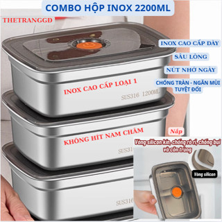 ( COMBO 5 hộp 2200ML ) inox 304 loại 1 có đắp đậy hút chân không khay đựng thực phẩm đồ ăn trong tủ lạnh An Toàn Sạch Sẽ