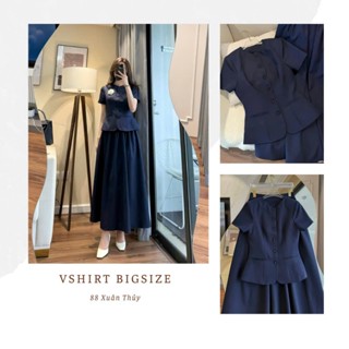  Áo xanh than cúc mắt cáo   Chân váy xanh than xếp ly bigsize  50kg đến 90kg  VSHIRT 
