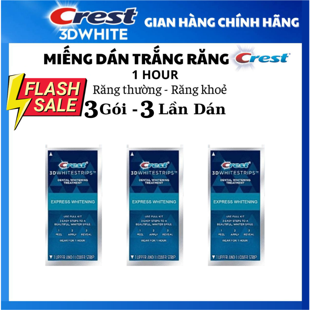 Set 3 Gói Miếng Dán Trắng Răng Crest 3D White 1 Hour Cấp Tốc