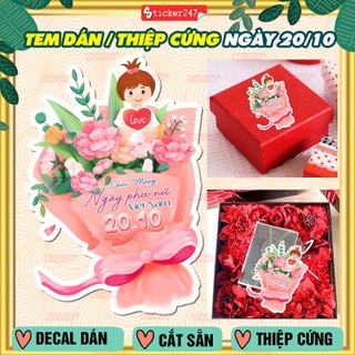 Thiệp 20/10, Tem Dán Ngày Phụ nữ Việt Nam 20.10 🌈𝑭𝒓𝒆𝒆𝒔𝒉𝒊𝒑 Thiệp/Decal Nhãn Dán Sticker Trang Trí Bó Hoa, Hộp Quà, Bánh