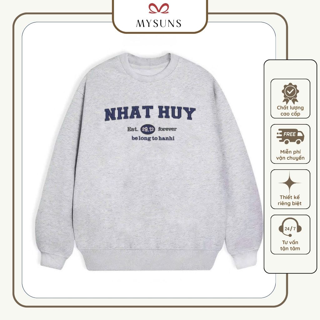 Áo nỉ bông thêu tên theo yêu cầu MYSUNS | Sweater unisex form rộng, cá nhân hóa độc quyền
