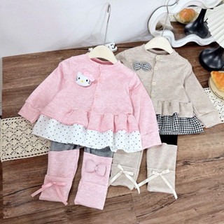  Set áo babydoll len tăm xinh kèm quần legging cho bé gái  9-31kg  