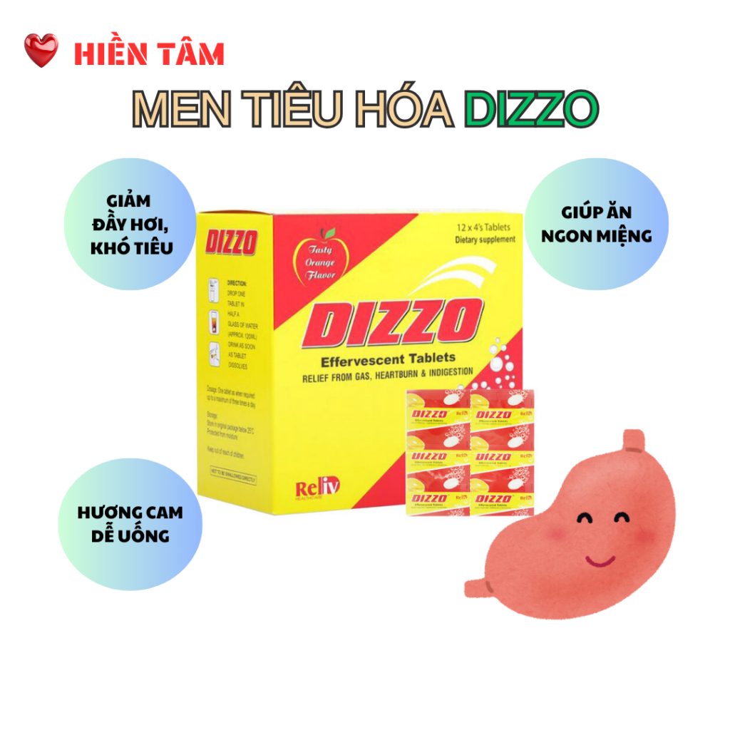 Viên sủi hỗ trợ tiêu hóa Dizzo (1 vỉ 4 viên)