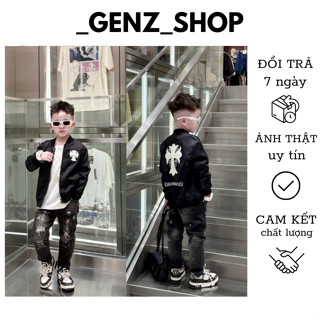  Áo Khoác Gió Bomber Cho Bé Trai Logo Thêu Da Siêu Xịn Phong Cách Boy Phố Cho Bé 
