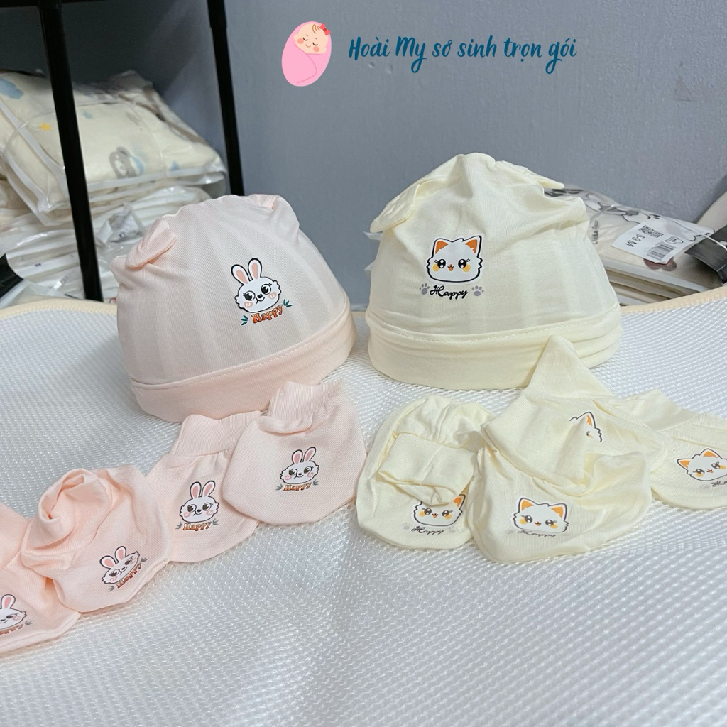 [A76 Mềm-Mịn] Mũ bao tay bao chân cho bé sơ sinh vải peptit mềm mại, thoáng khí
