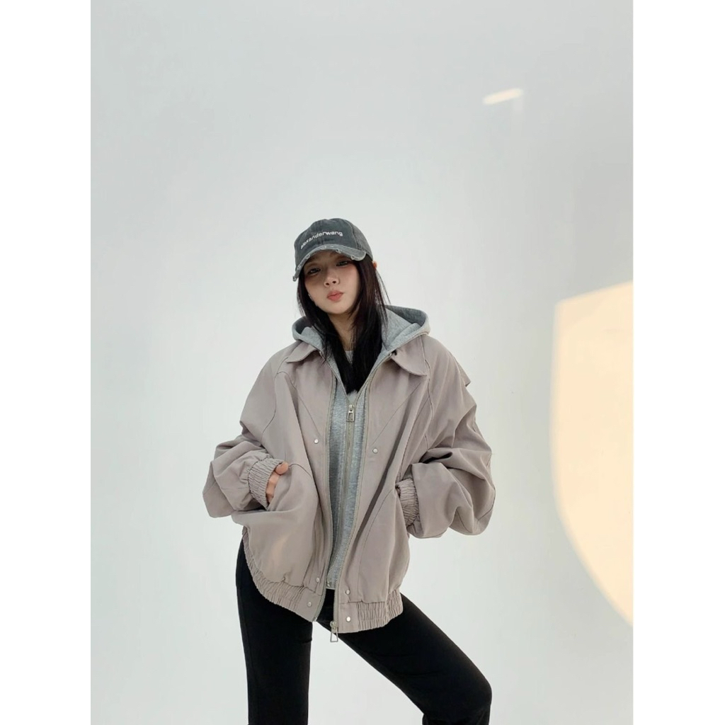 (có ảnh thật )Áo Khoác Bomber Phối Hoodie Unisex Form Rộng-Stressout | BigBuy360 - bigbuy360.vn