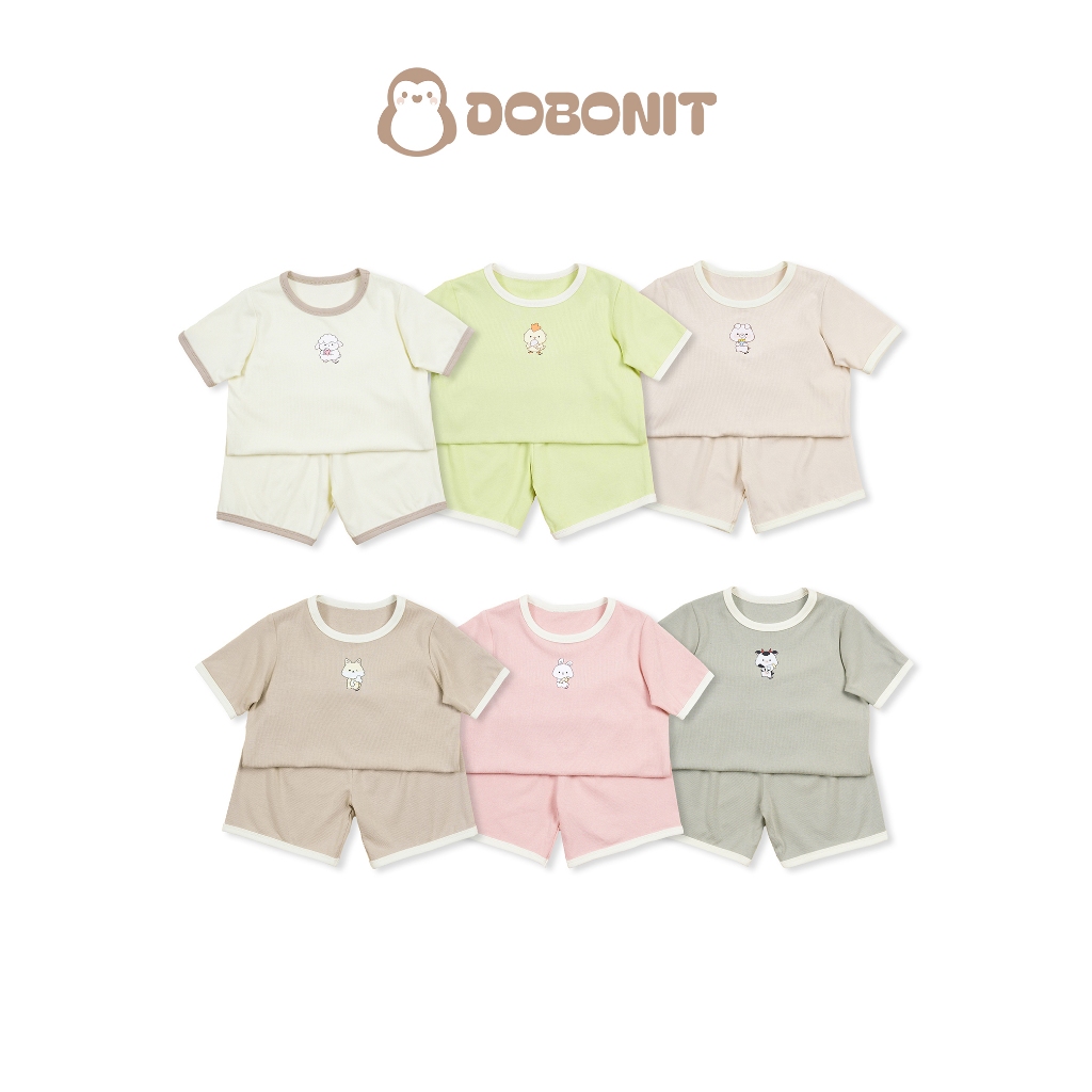 COMBO 2 Bộ quần áo cộc Dobonit farmie, đồ cộc tay bé trai bé gái mặc nhà màu pastel, size từ 10-18Kg