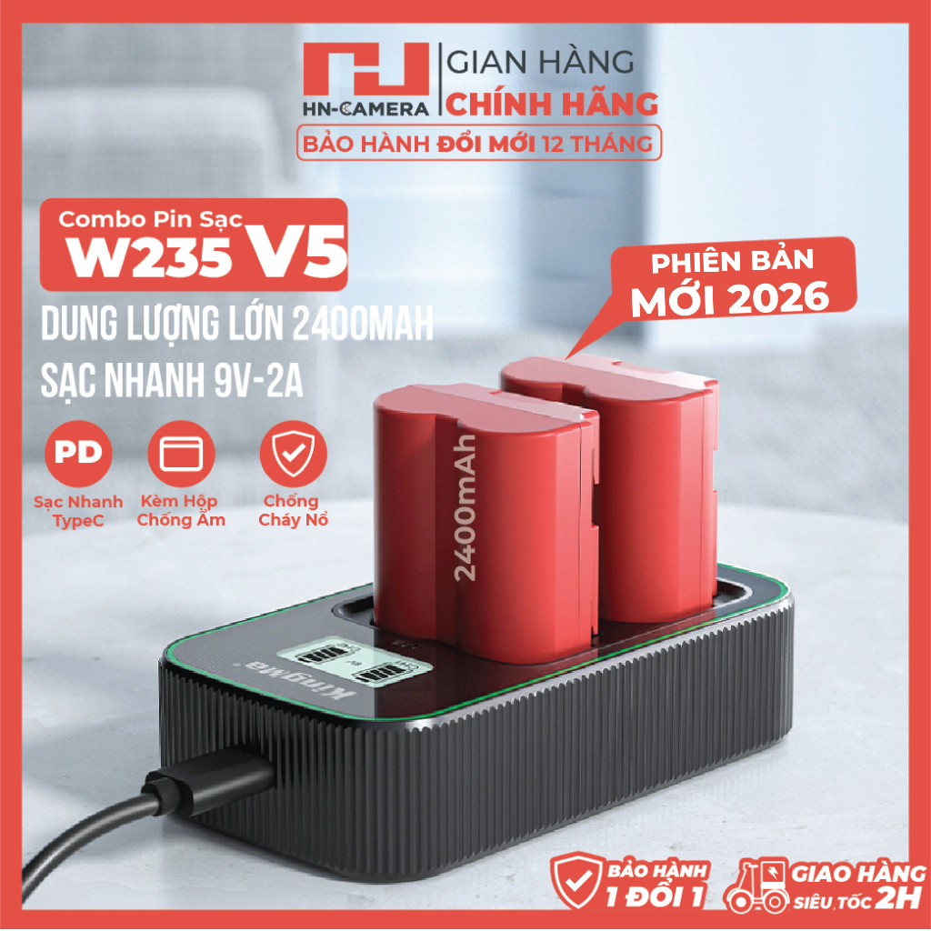 Bộ Sạc đôi và Pin KingMa EN EL15C V5 cho Máy ảnh NiKon (Bản mới nhất 2026 )