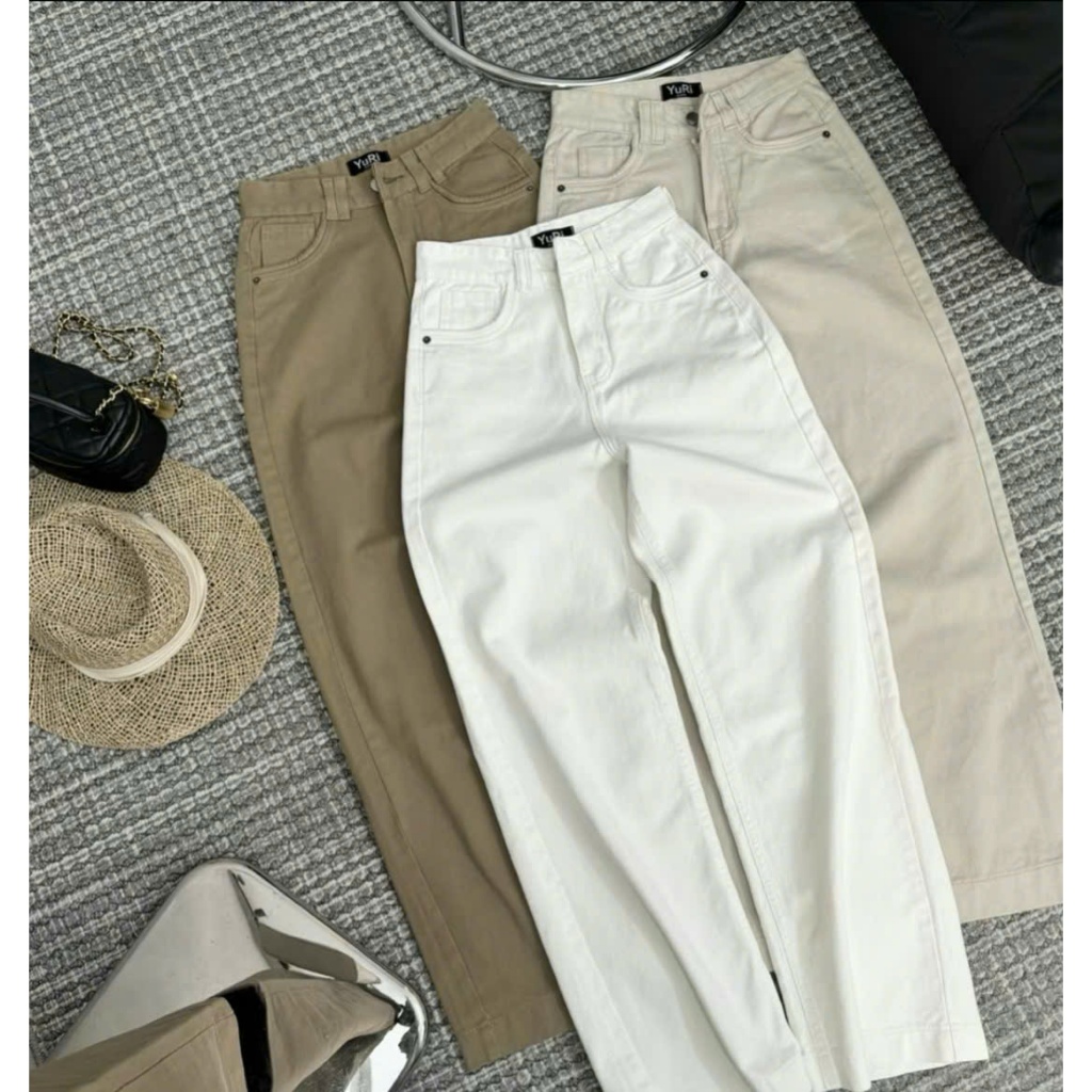 [YURI JEANS] Quần jeans trắng dáng suông. Quần bò nữ thiết kế ống suông trơn Cạp Cao Siêu Hách Dáng