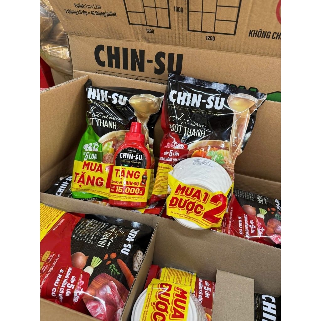 Hạt nêm Chinsu 400gr Chay - Mặn tặng kèm tương ớt hoặc bát sứ