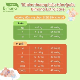 Tã Bỉm Dán Quần Bimana Extra Care Mỏng Thoáng Thấm Hút Tốt, Đủ Size NB68  4XL42