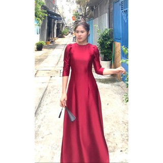 ÁO DÀI LỤA TAY BỒNG ĐÍNH NGỌC TRAI BIGSIZE 4X,5X