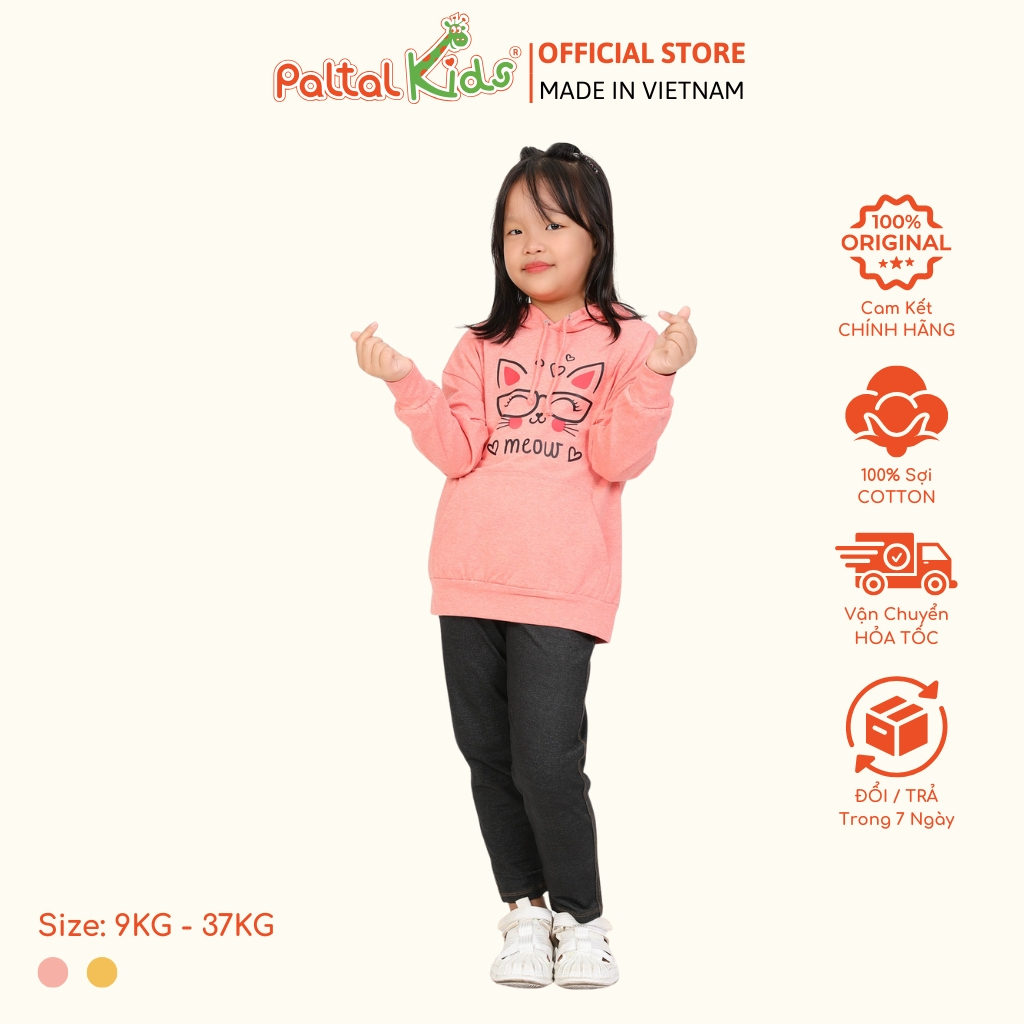 [PALTAL KIDS] BST MÙA ĐÔNG 2023 - Áo Hoodie Cotton Melan Bé Gái Cao Cấp - 4009