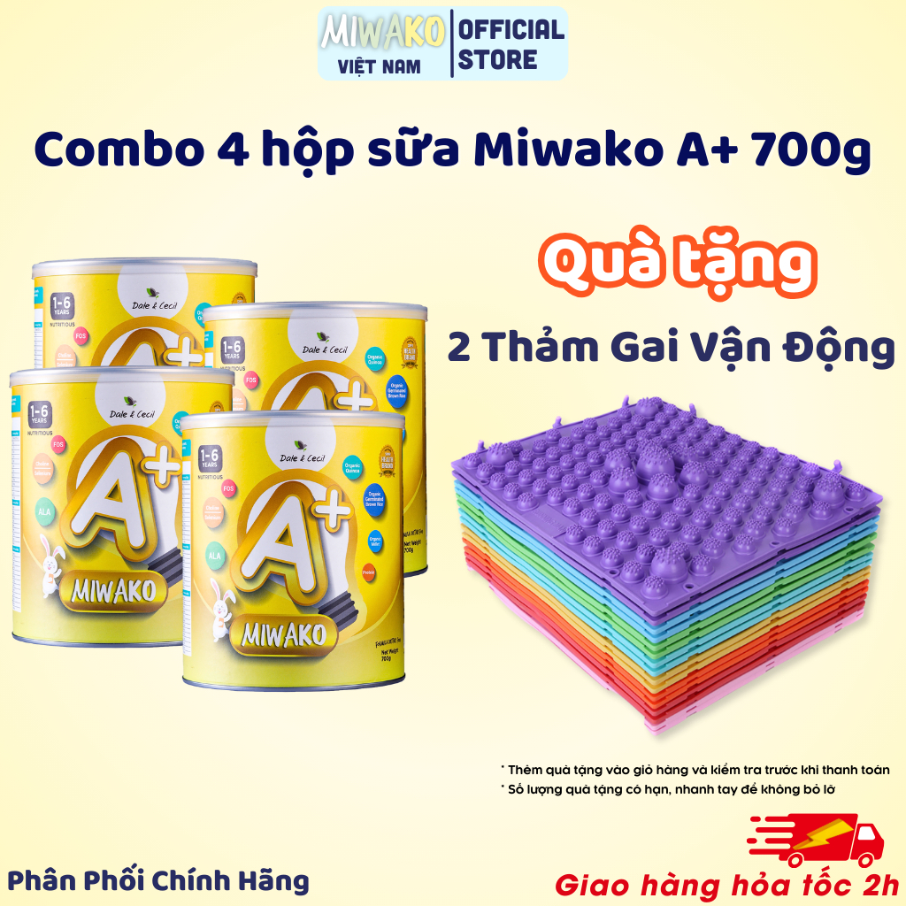 [Tặng Quà] Sữa Công Thức Hạt Thực Vật Miwako A+ 700g (x 4 hộp - 2.8kg) - Miwako Việt Nam - Nhà sách 