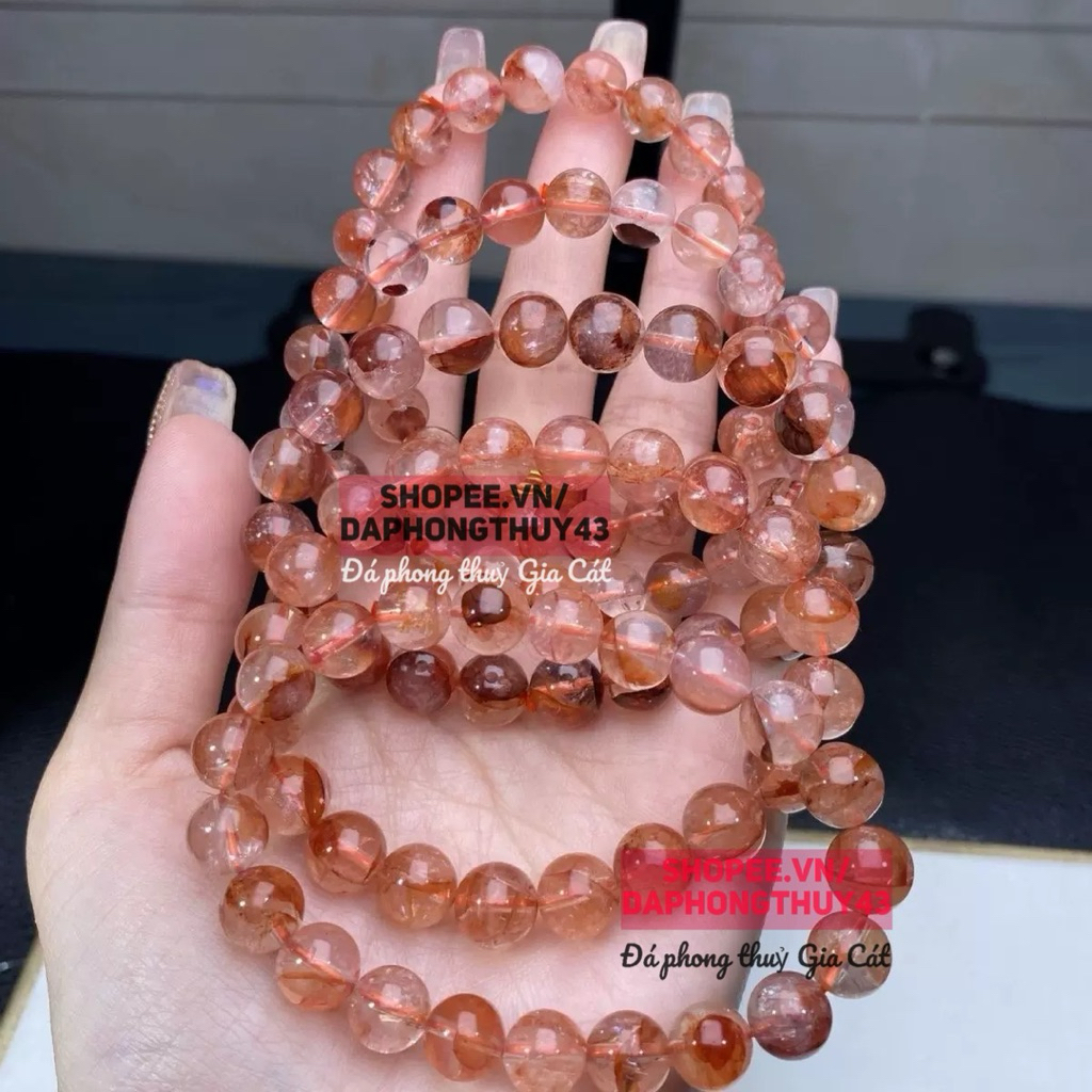 vòng tay thach anh ưu linh đỏ cam thach anh lửa kiểm định
