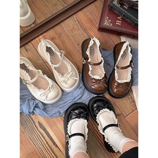    LÙI 1SZ  Giày đế bằng dành cho nữ 2025 giày Mary Jane mũi tròn phối viền nơ dành cho nữ Ms H159 