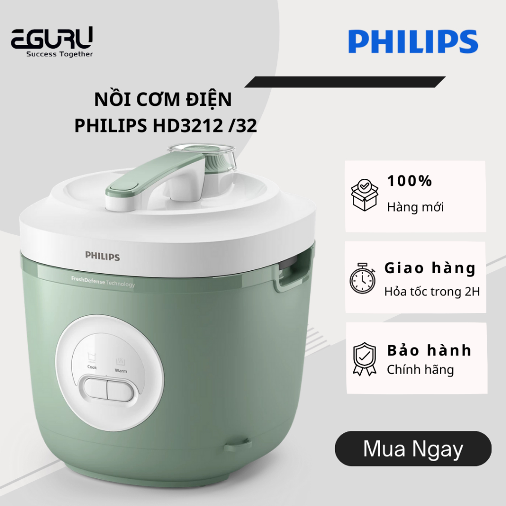 Nồi cơm điện Philips HD3212 /32, Dung tích 1.8L, Lòng nồi hợp kim nhôm, Bảo hành 24 tháng