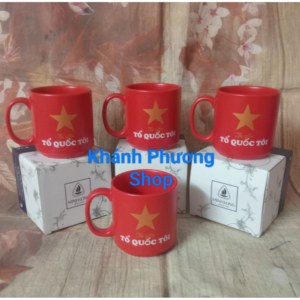 Ly sứ Minh Long màu đỏ cờ Việt Nam 0.35L - ly sứ minh long cờ việt nam 350ml