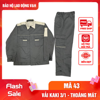 Quần áo bảo hộ lao động mã 43 vải kaki 3/1 phối màu dày dặn, bền bỉ, thoáng mát khi sử dụng