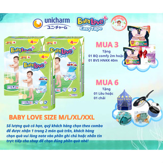 [COMBO 3 GÓI HOẶC 6 GÓI KÈM QUÀ] Tã/Bỉm quần tiết kiệm Baby Love M48+4/ L48/ XL48/ XXL48  - Kim Ngọc