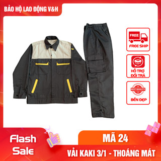 Quần áo bảo hộ lao động mã 24 vải kaki 3/1 phối màu dày dặn, bền bỉ, thoáng mát khi sử dụng