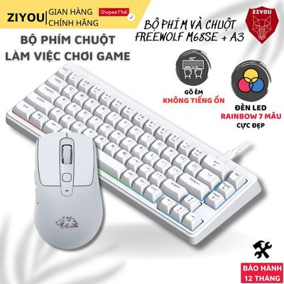 Combo Bàn Phím Chuột Ziyou Free Wolf M68SE + Chuột Silent A3 Layout 68% Mini, LED Rainbow, Gõ Êm