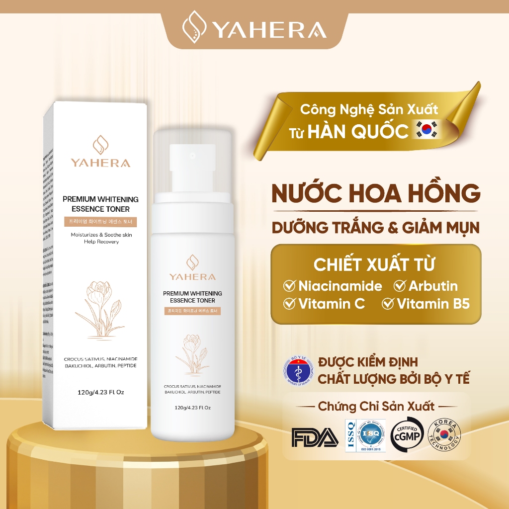 Nước cân bằng dưỡng trắng da YAHERA Premium Whitening Essence Toner giúp cân bằng độ pH da 120ml