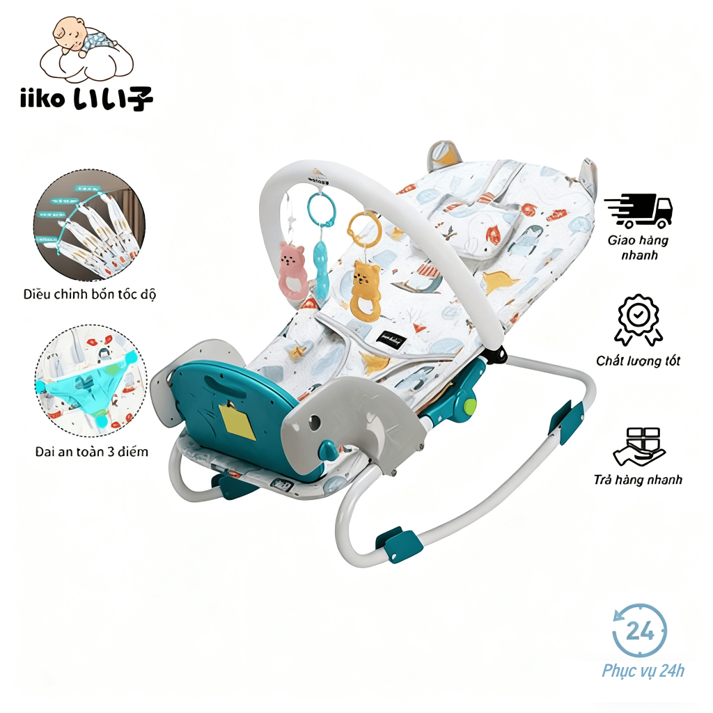 Ghế Nằm Cho Bé Thương Hiệu iiko Ghế Rung Bập Bênh Có Nhạc Và Thanh Đồ Treo Đồ Chơi Cho Trẻ Từ 0-4 Tuổi ghế rung ​​giá rẻ