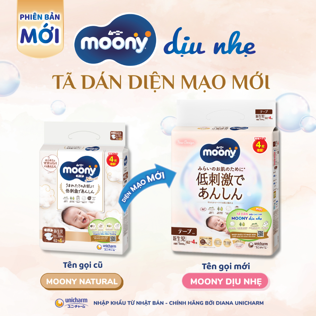 Bỉm /Tã dán quần Moony  Natural -Trắng dịu nhẹ/  Moony  Xanh  Nhật full size NB72/S70/M56/ L52 L44/ Xl38/XXL26